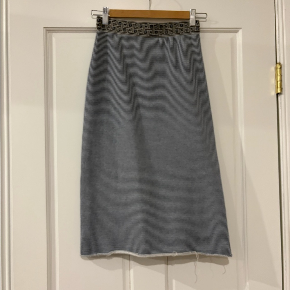 Mauro Grifoni Gray Pencil Skirt with Patterned Waistband